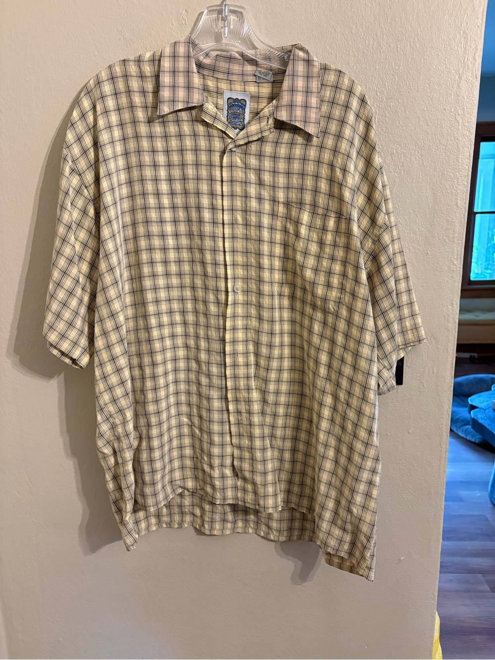 Ocean Current Beige and Blue Plaid Short-Sleeve Button-Down Shirt